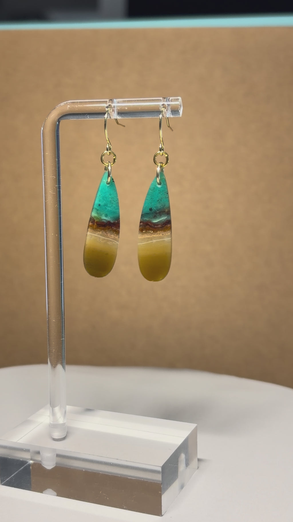 Opalized Wood Teal Drop Earrings
