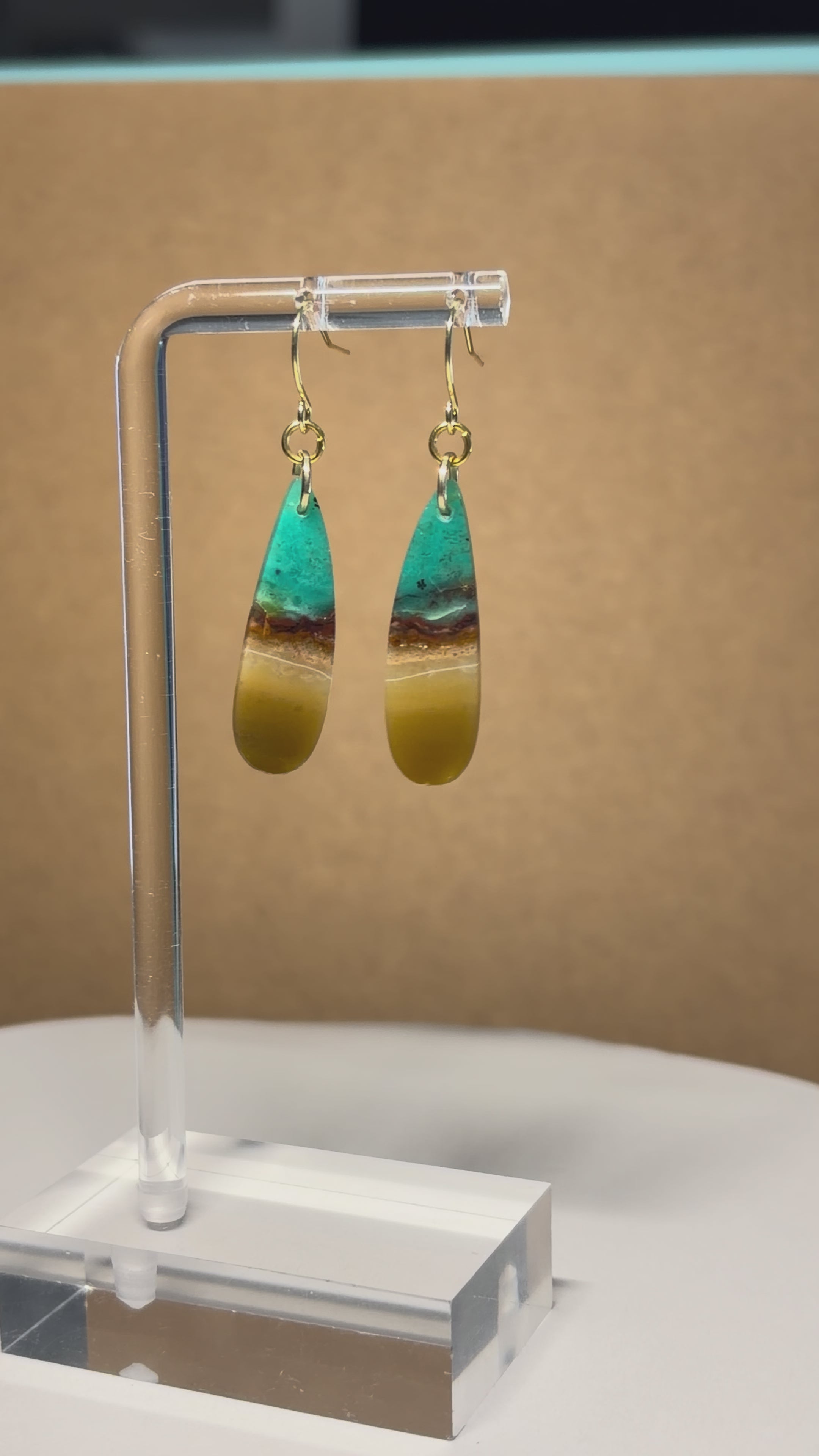 Opalized Wood Teal Drop Earrings