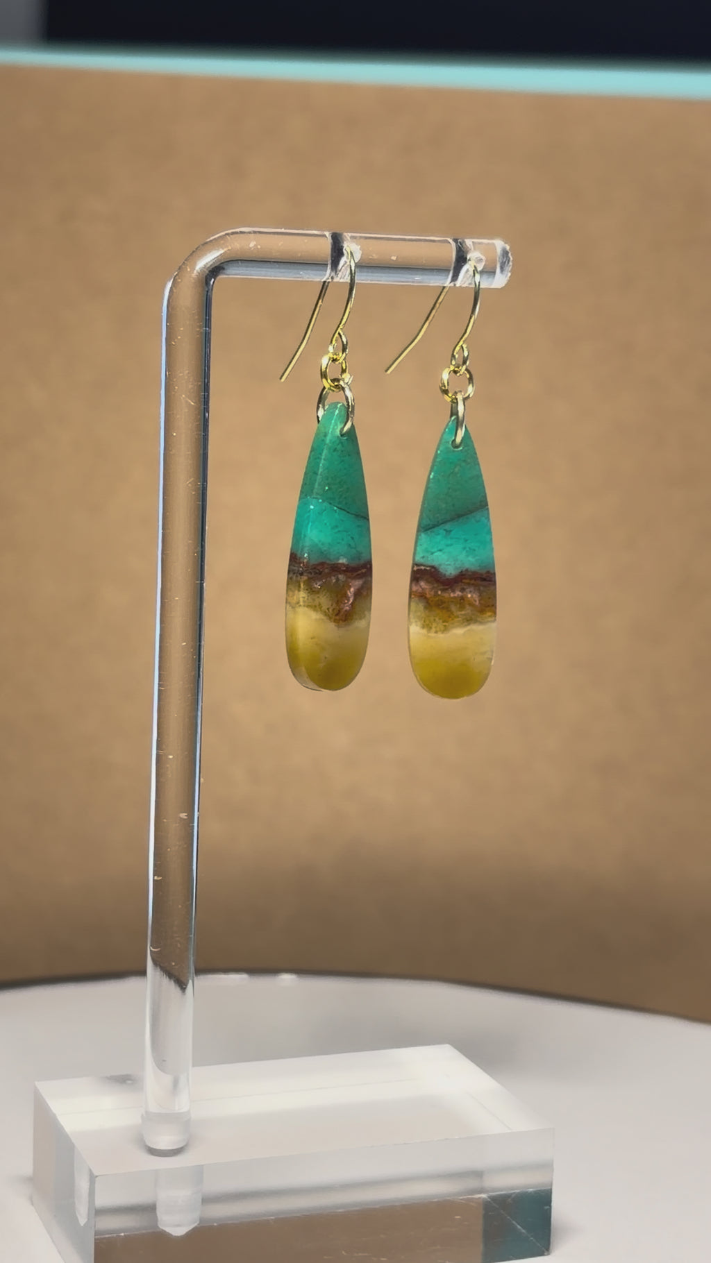 Opalized Wood Teal Drop Earrings
