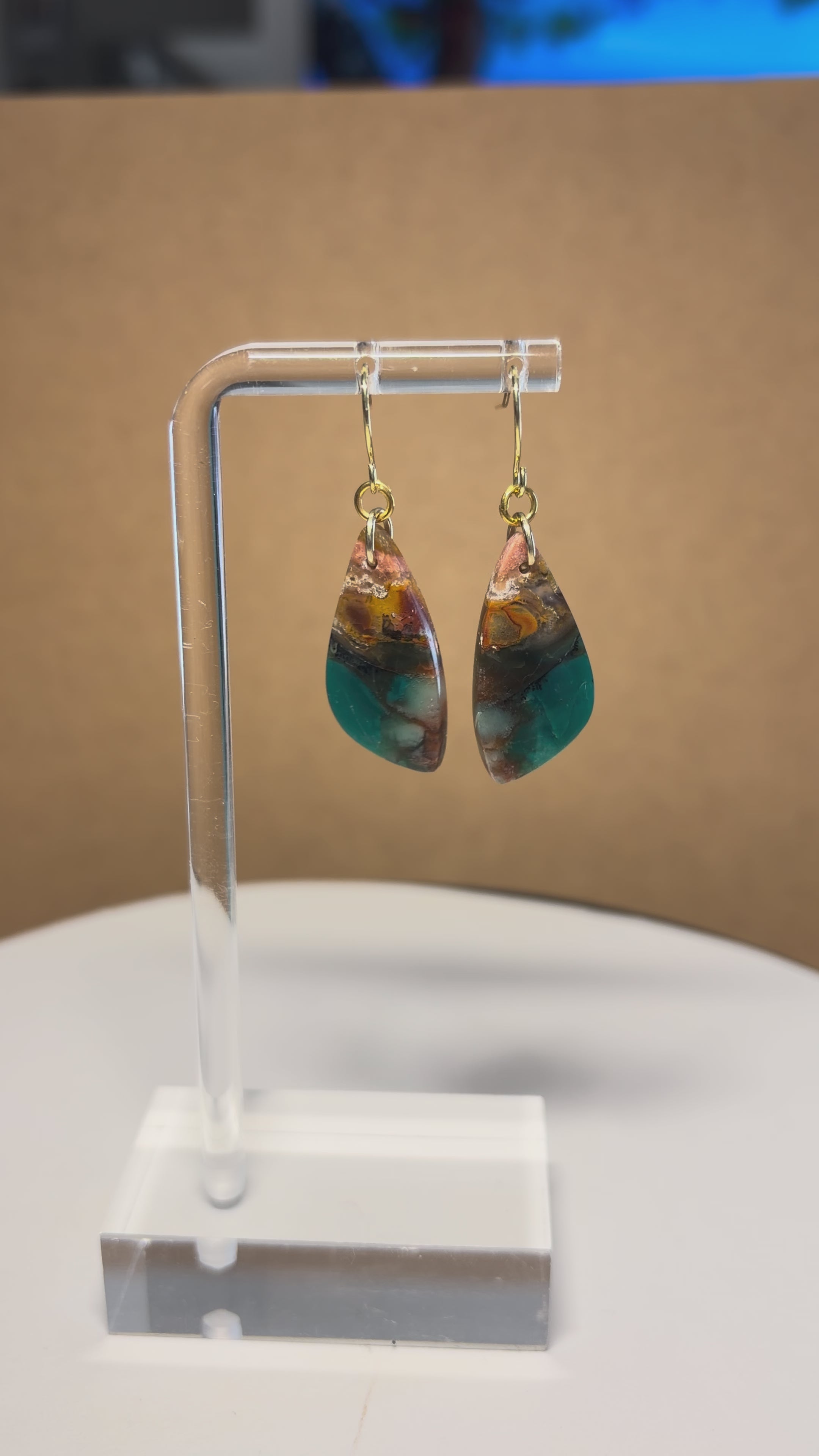 Opalized Wood Teal Drop Earrings