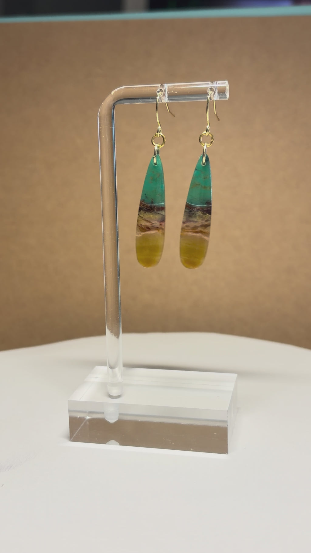 Opalized Wood Teal Drop Earrings