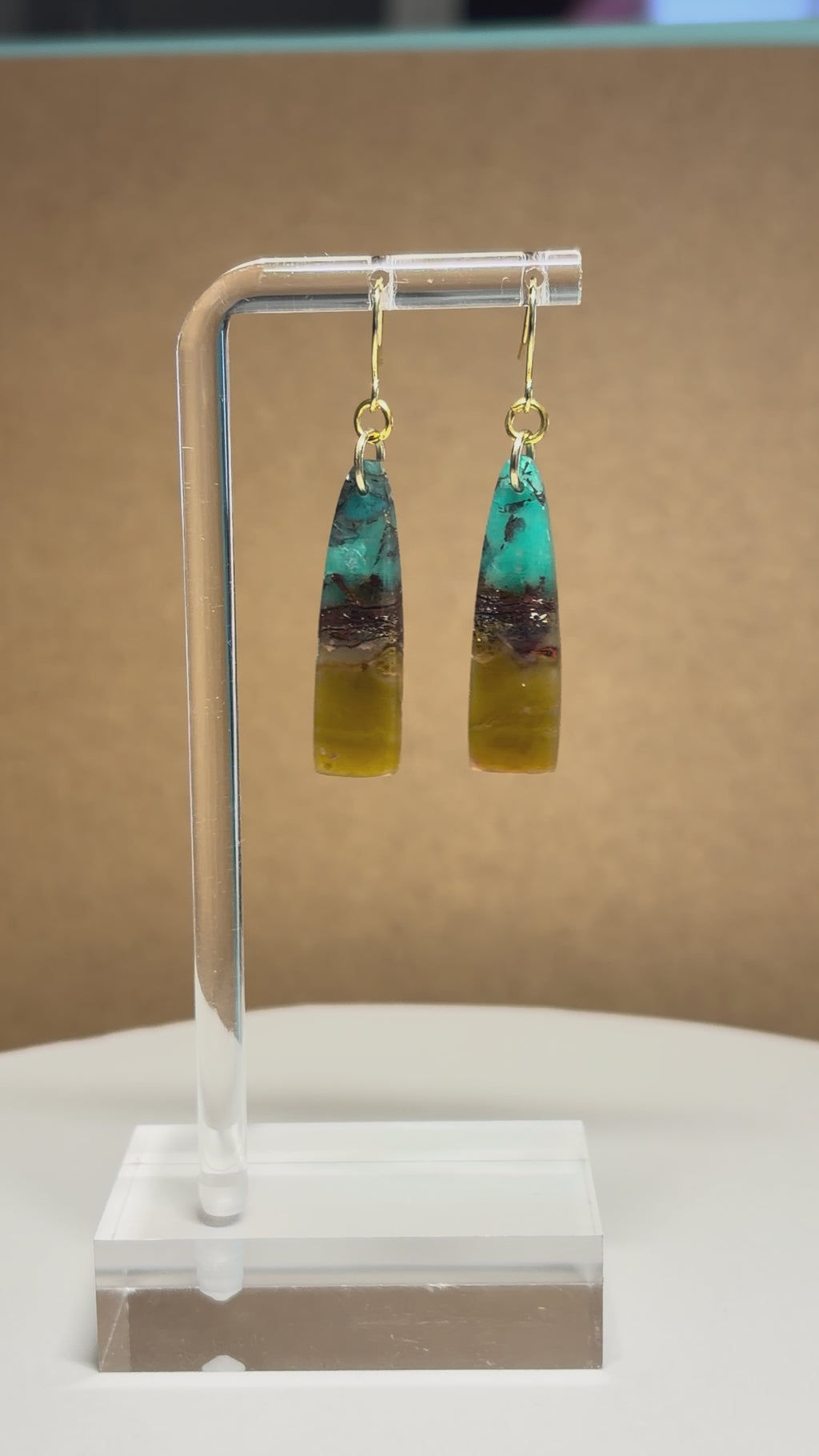 Opalized Wood Teal Drop Earrings
