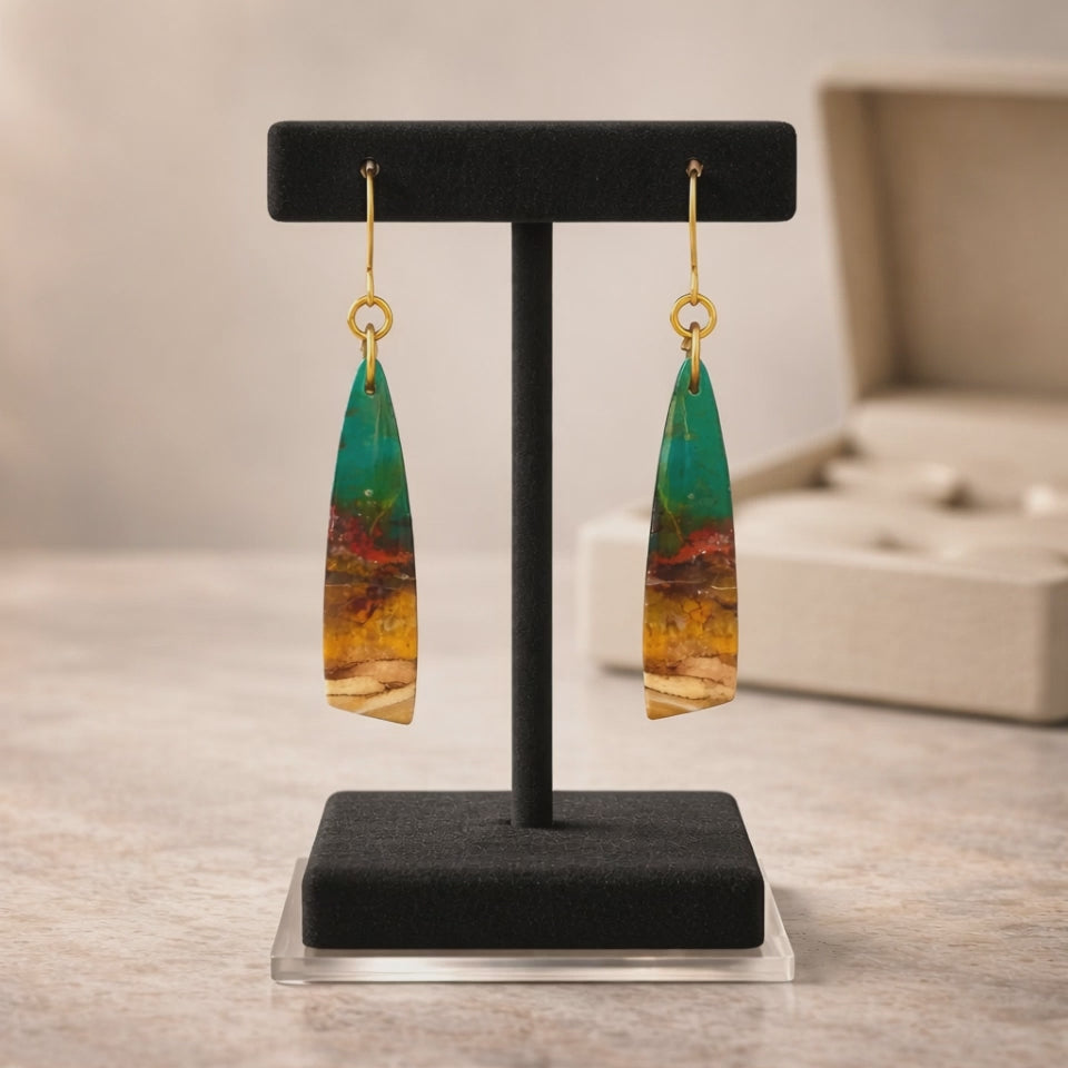 Opalized Wood Teal Drop Earrings