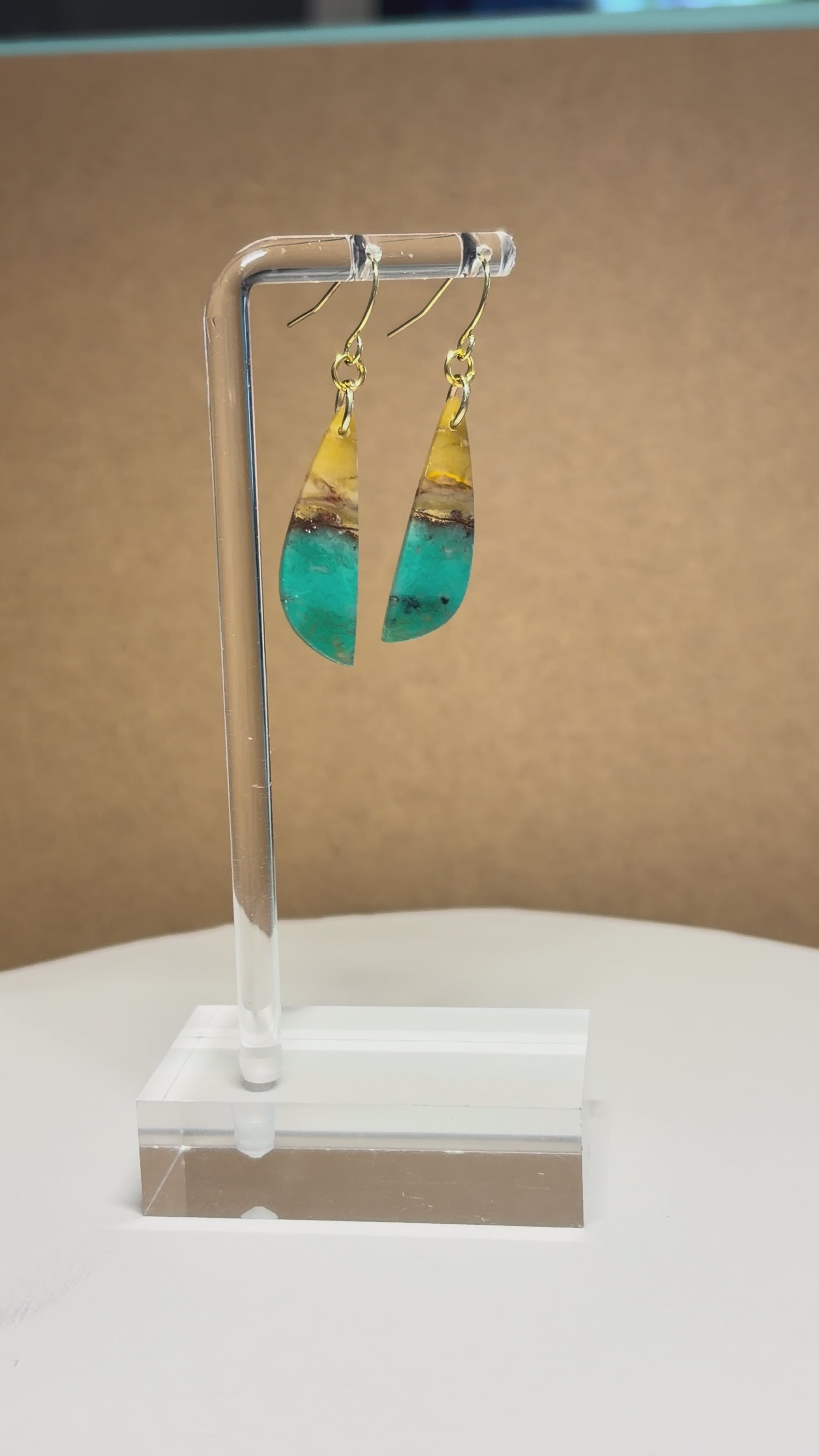 Opalized Wood Teal Drop Earrings