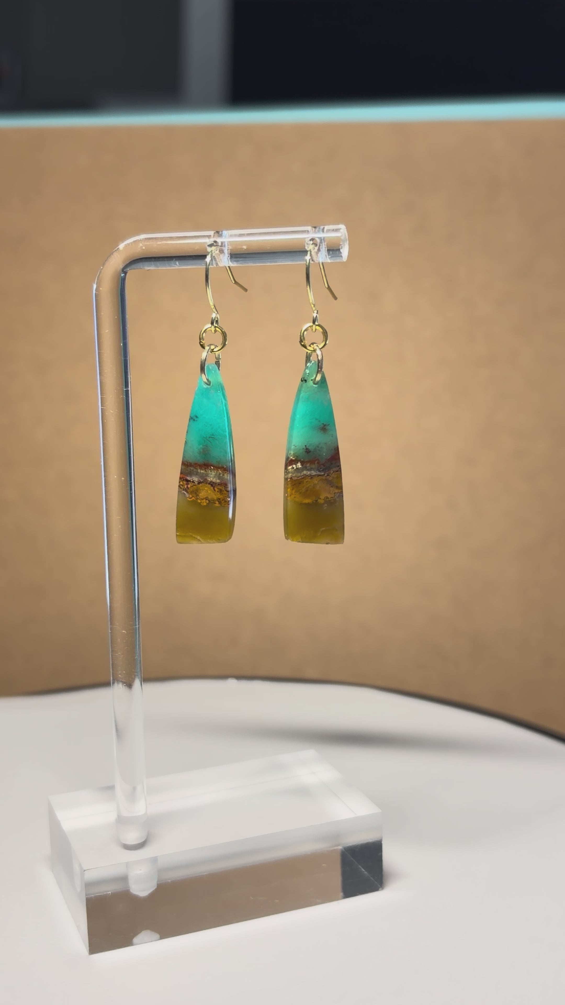 Opalized Wood Teal Drop Earrings