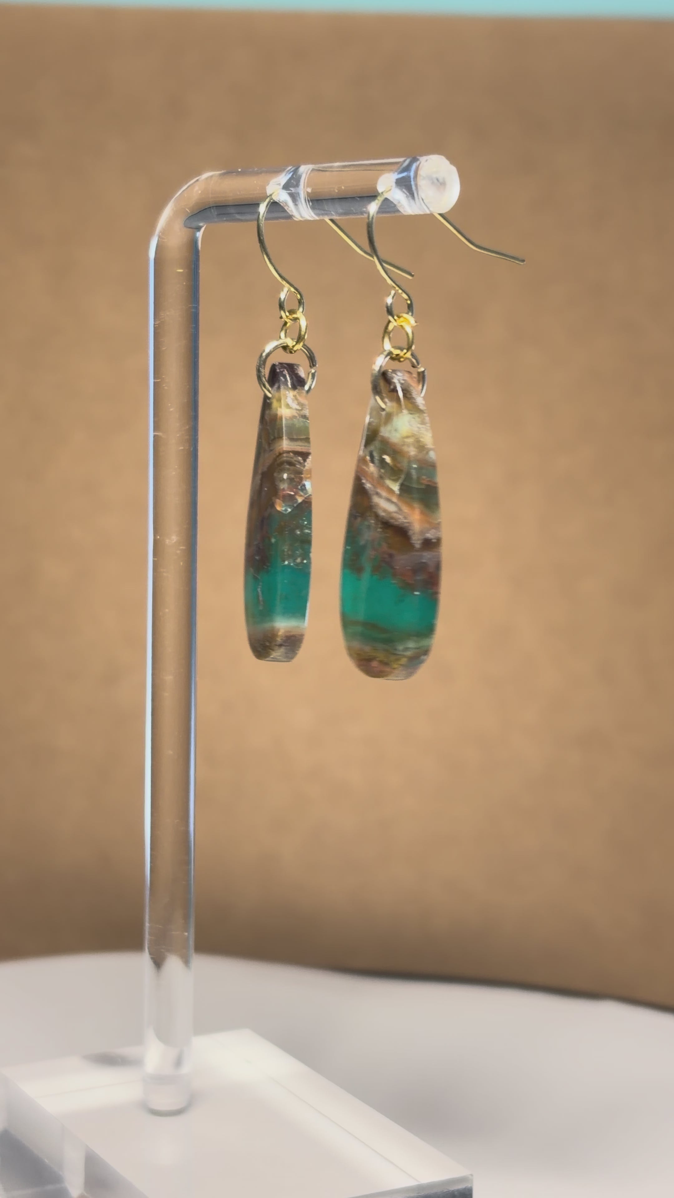Opalized Wood Teal Drop Earrings