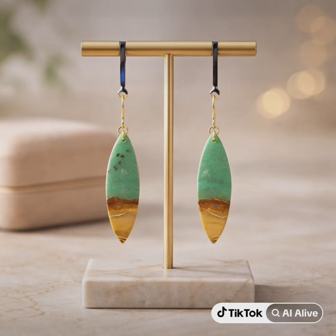 Opalized Wood Teal Drop Earrings